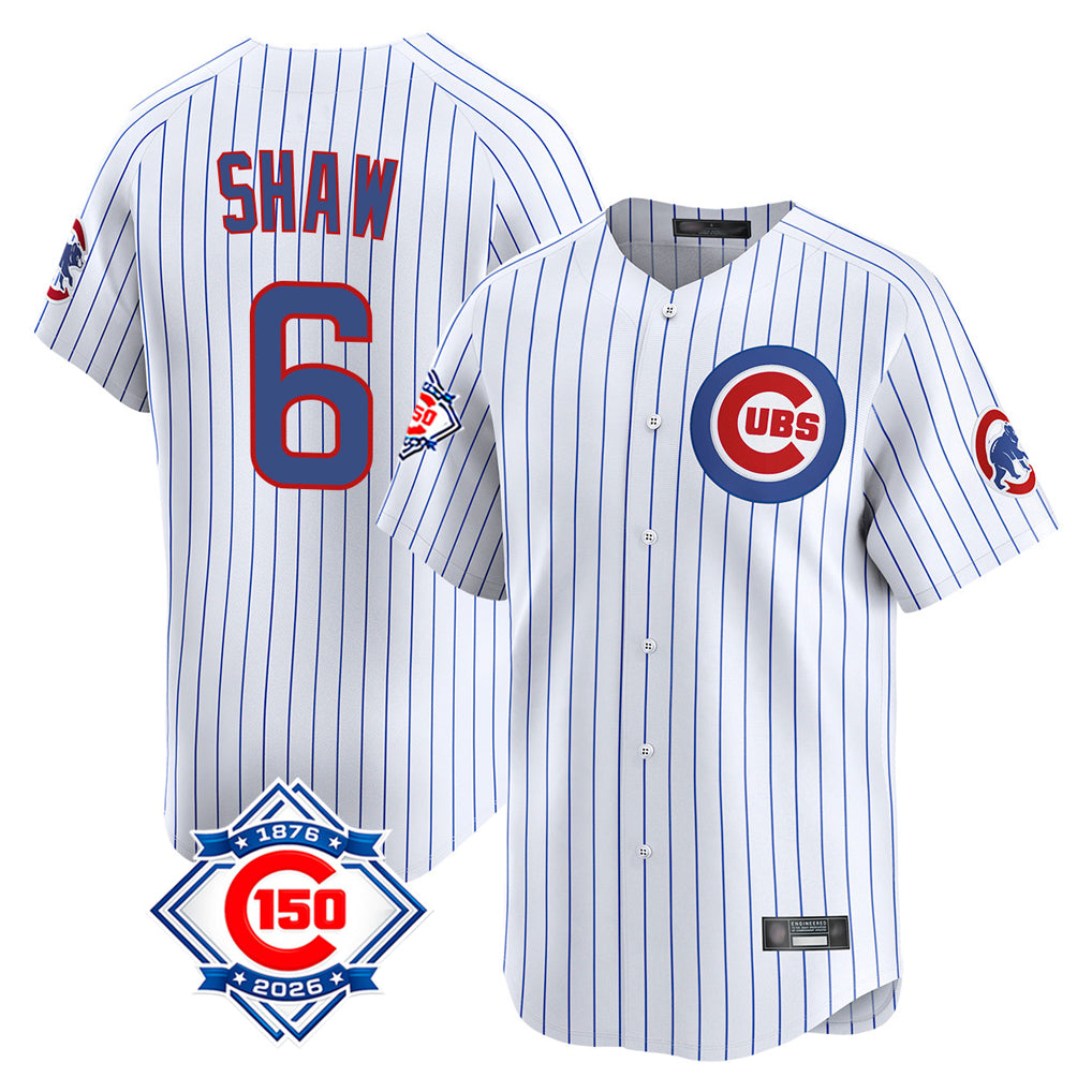 Johmsee C.Cubs #6 Matt Shaw Player White 150th Anniversary Limited Home Game Stitched Jerseys