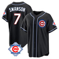 Johmsee C.Cubs #7 Dansby Swanson Player Black Fashion Out 150th Anniversary Game Stitched Jerseys