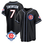 Johmsee C.Cubs #7 Dansby Swanson Player Black Fashion Out 150th Anniversary Game Stitched Jerseys