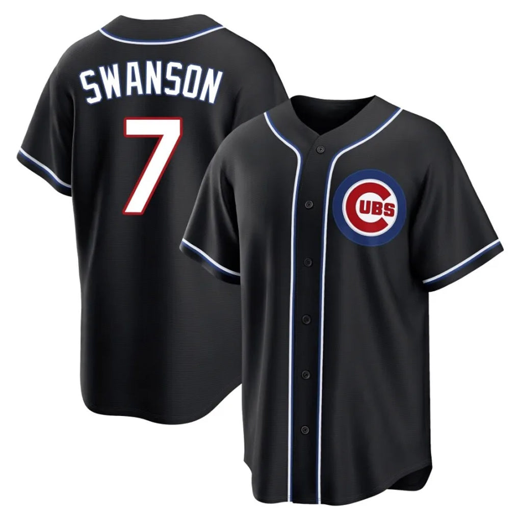 Johmsee C.Cubs #7 Dansby Swanson Player Black Fashion Out Game Stitched Jerseys