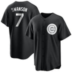 Johmsee C.Cubs #7 Dansby Swanson Player Black Game Stitched Jerseys