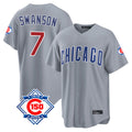 Johmsee C.Cubs #7 Dansby Swanson Player Gray 150th Anniversary Home Game Stitched Jerseys