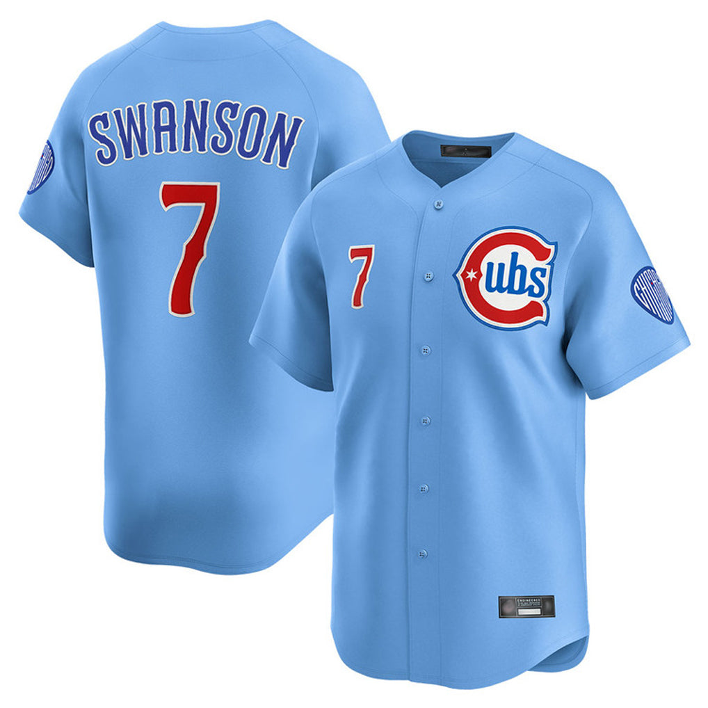 Johmsee C.Cubs #7 Dansby Swanson Player Light Blue Limited Home Stitched Jerseys