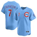 Johmsee C.Cubs #7 Dansby Swanson Player Light Blue Limited Home Stitched Jerseys