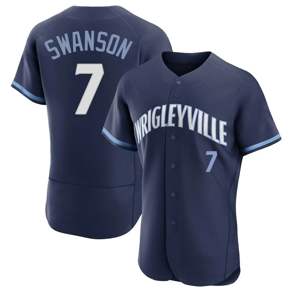 Johmsee C.Cubs #7 Dansby Swanson Player Navy City Connect Limited Elite Home Stitched Jerseys