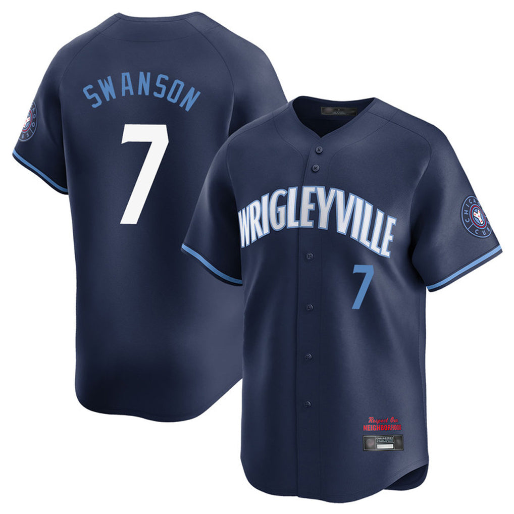 Johmsee C.Cubs #7 Dansby Swanson Player Navy City Connect Limited Home Stitched Jerseys