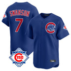 Johmsee C.Cubs #7 Dansby Swanson Player Royal 150th Anniversary Limited Home Stitched Jerseys