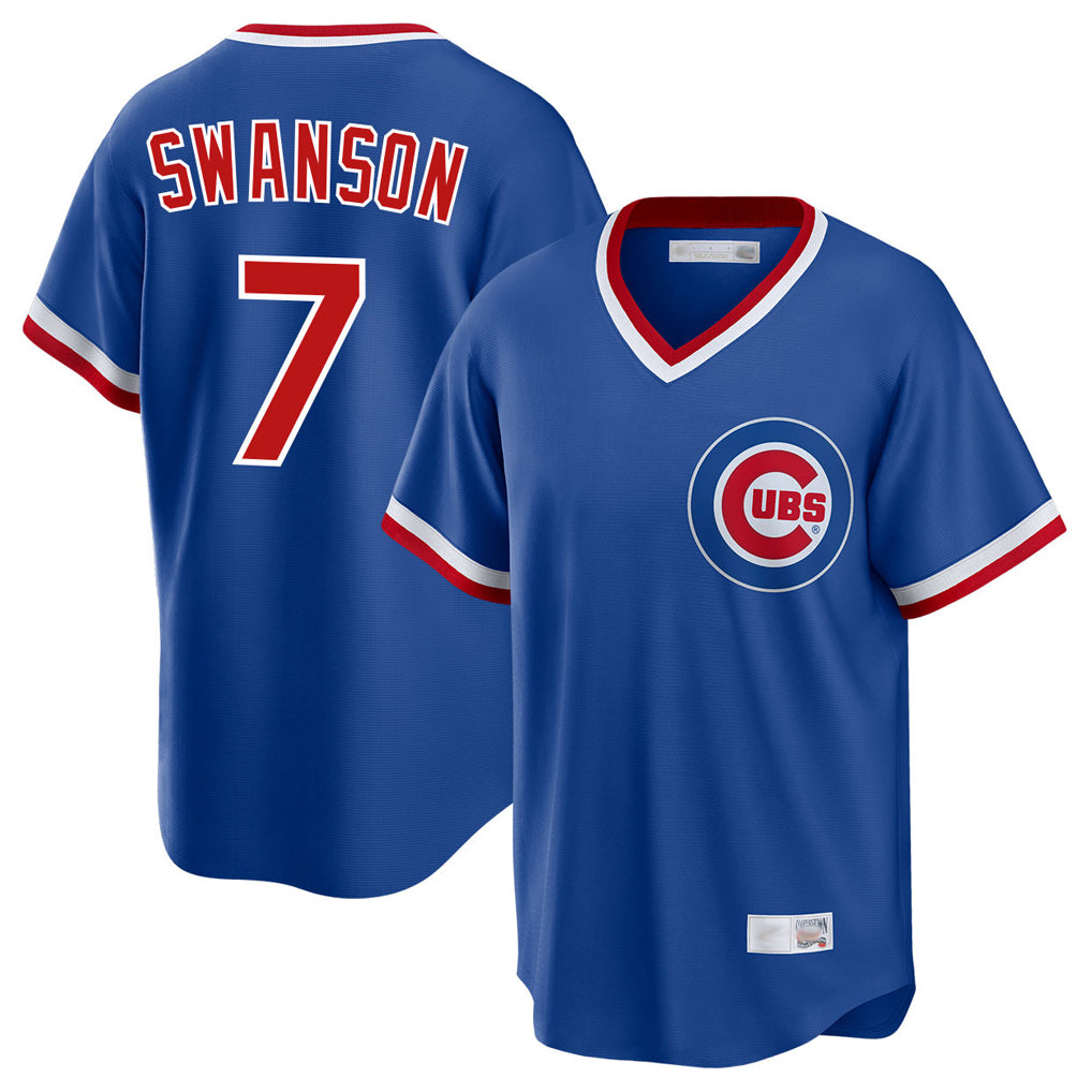 Johmsee C.Cubs #7 Dansby Swanson Player Royal T-shirt Cooperstown Collection Limited Stitched Jerseys