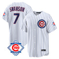 Johmsee C.Cubs #7 Dansby Swanson Player White 150th Anniversary Game Home Stitched Jerseys