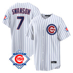 Johmsee C.Cubs #7 Dansby Swanson Player White 150th Anniversary Game Home Stitched Jerseys