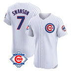 Johmsee C.Cubs #7 Dansby Swanson Player White 150th Anniversary Limited Elite Home Game Stitched Jerseys