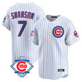 Johmsee C.Cubs #7 Dansby Swanson Player White 150th Anniversary Limited Home Game Stitched Jerseys