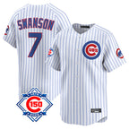 Johmsee C.Cubs #7 Dansby Swanson Player White 150th Anniversary Limited Home Game Stitched Jerseys