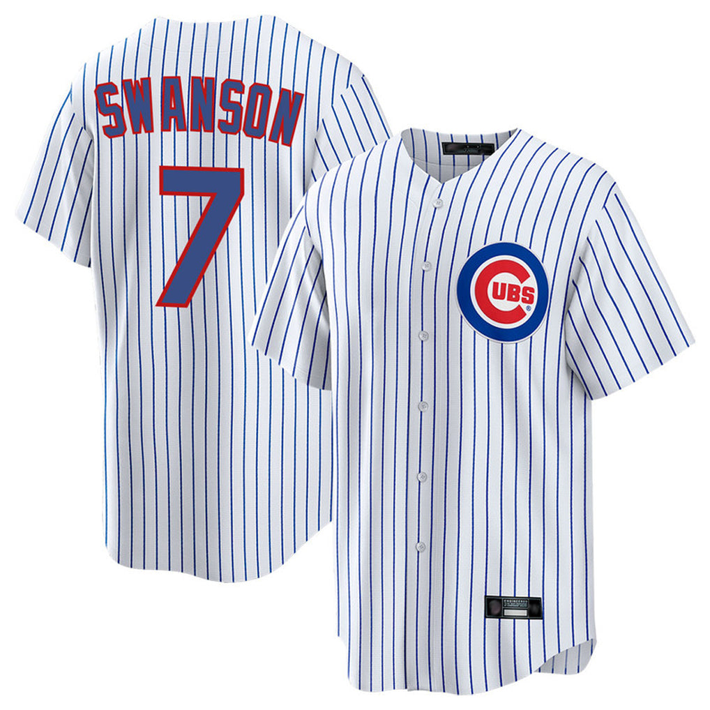 Johmsee C.Cubs #7 Dansby Swanson Player White Home Game Stitched Jerseys