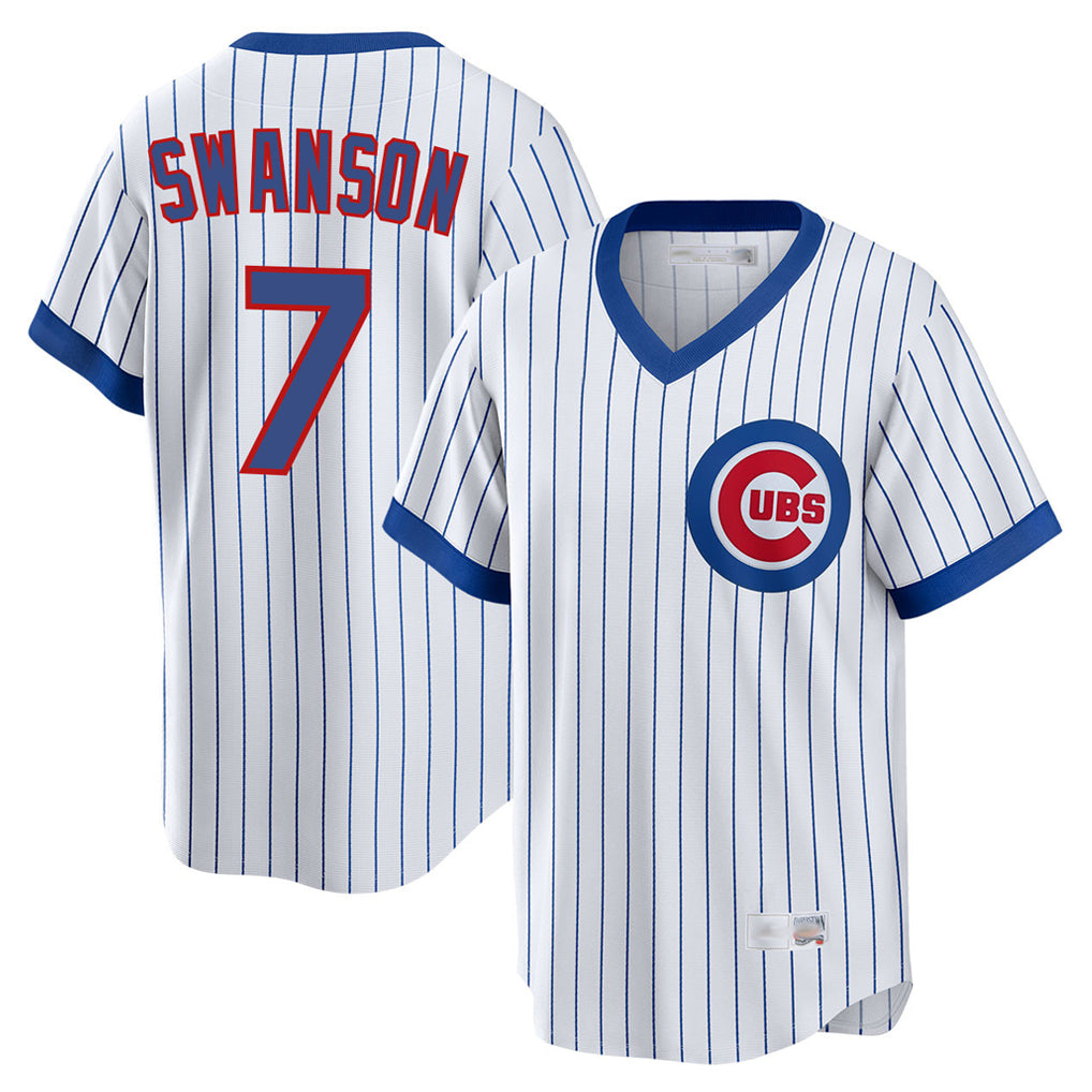 Johmsee C.Cubs #7 Dansby Swanson Player White T-shirt Cooperstown Collection Limited Stitched Jerseys