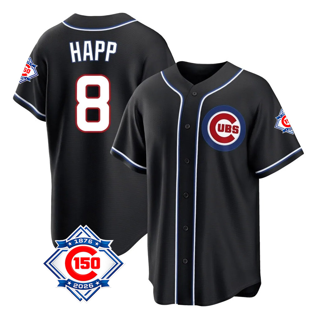 Johmsee C.Cubs #8 Ian Happ Player Black Fashion Out 150th Anniversary Game Stitched Jerseys