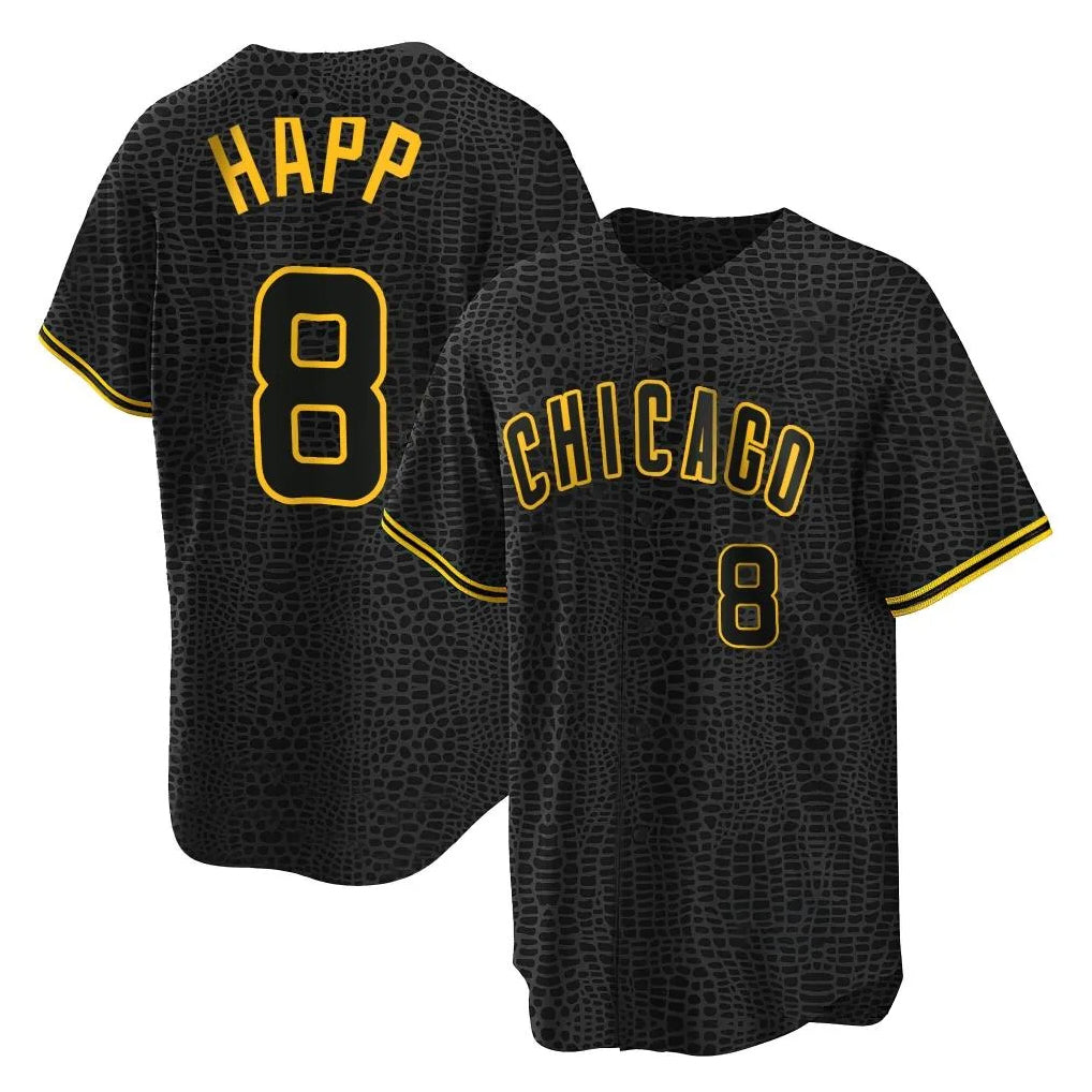 Johmsee C.Cubs #8 Ian Happ Player Black Snake Skin City Game Stitched Jerseys