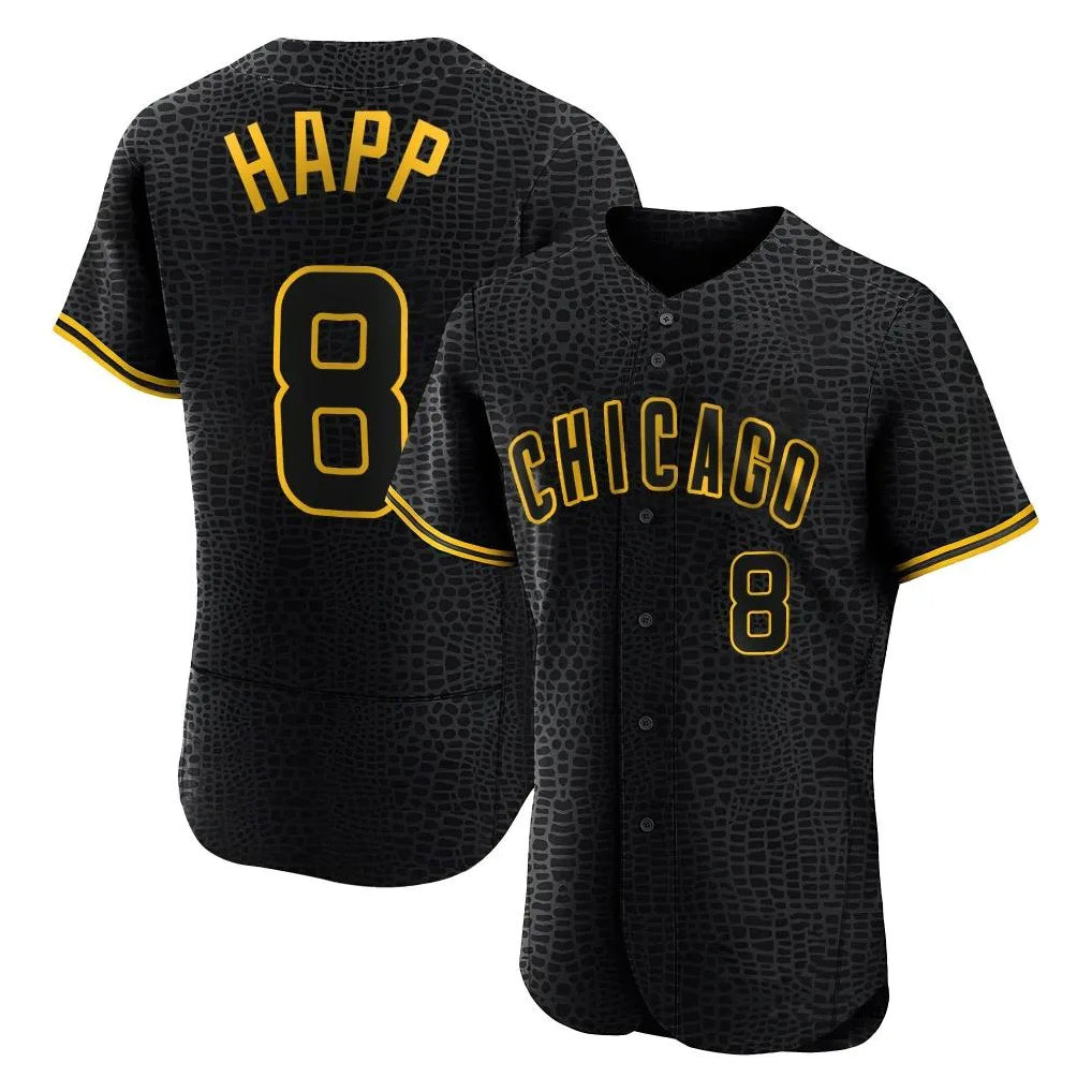 Johmsee C.Cubs #8 Ian Happ Player Black Snake Skin City Limited Elite Home Game Stitched Jerseys