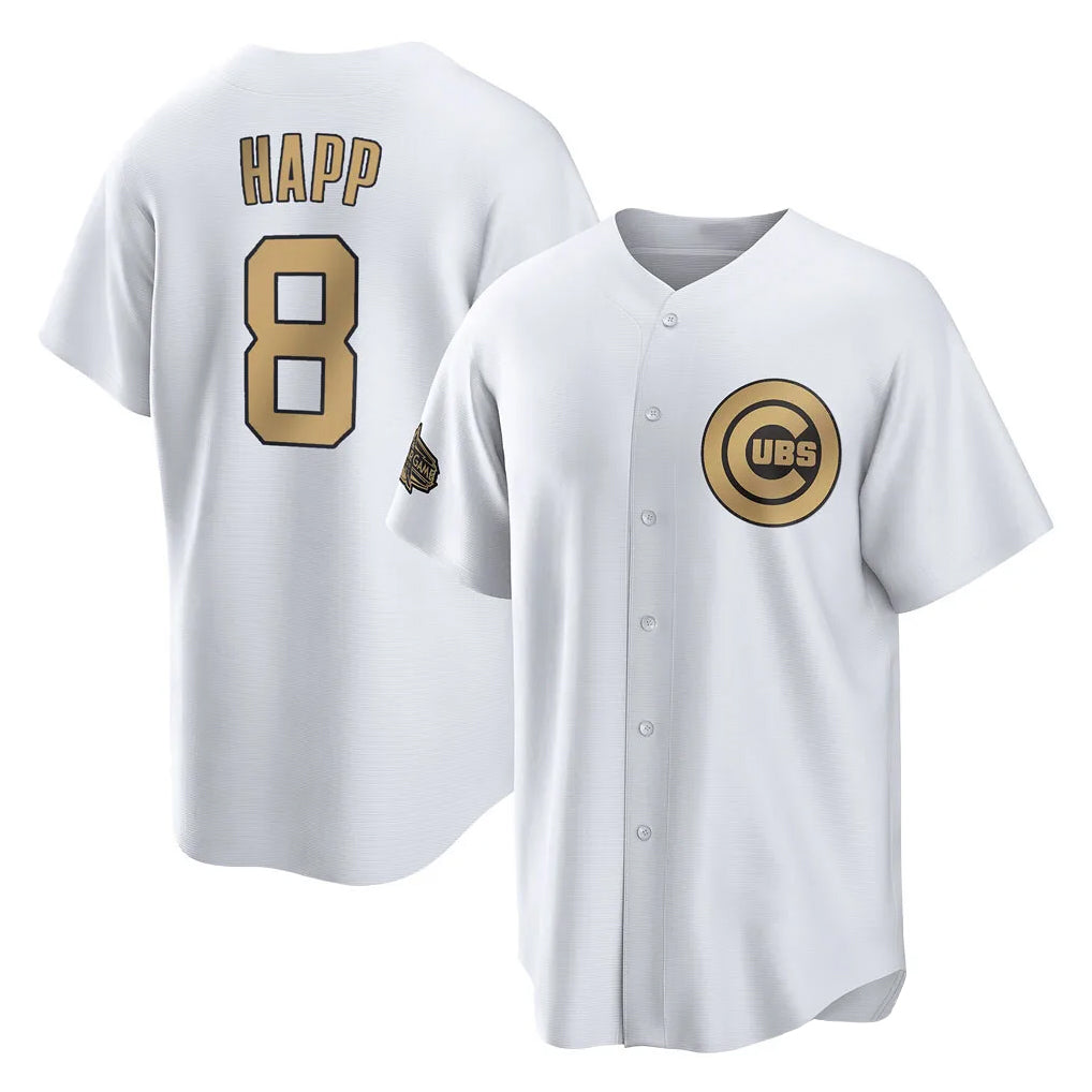 Johmsee C.Cubs #8 Ian Happ Player Gold All-Star Game Home Stitched Jerseys