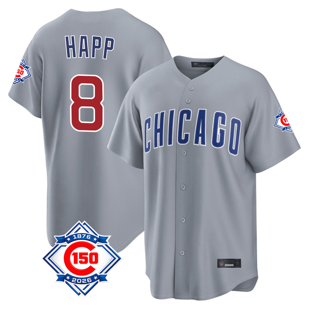 Johmsee C.Cubs #8 Ian Happ Player Gray Home Game Stitched Jerseys