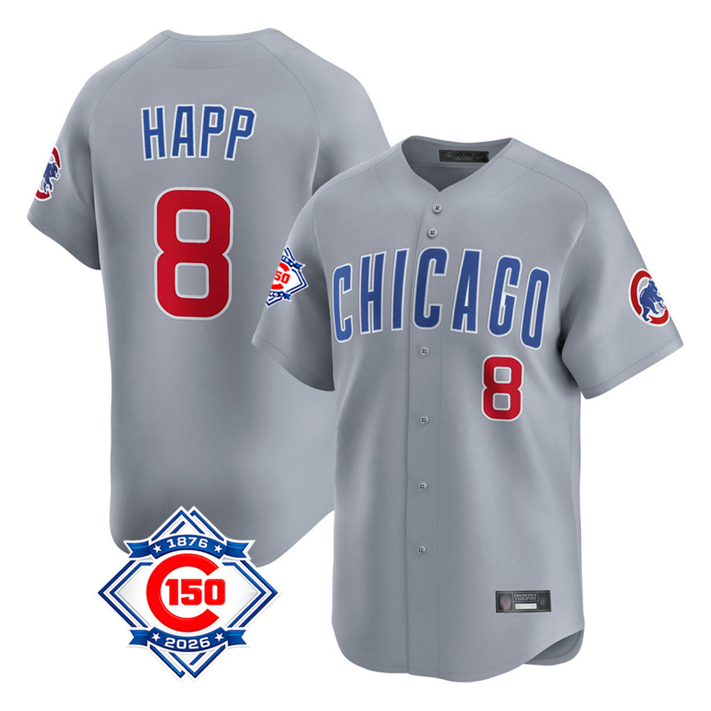 Johmsee C.Cubs #8 Ian Happ Player Gray Road 150th Anniversary Limited Home Stitched Jerseys