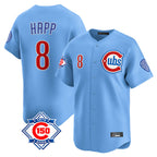Johmsee C.Cubs #8 Ian Happ Player Light Blue 150th Anniversary Limited Home Stitched Jerseys