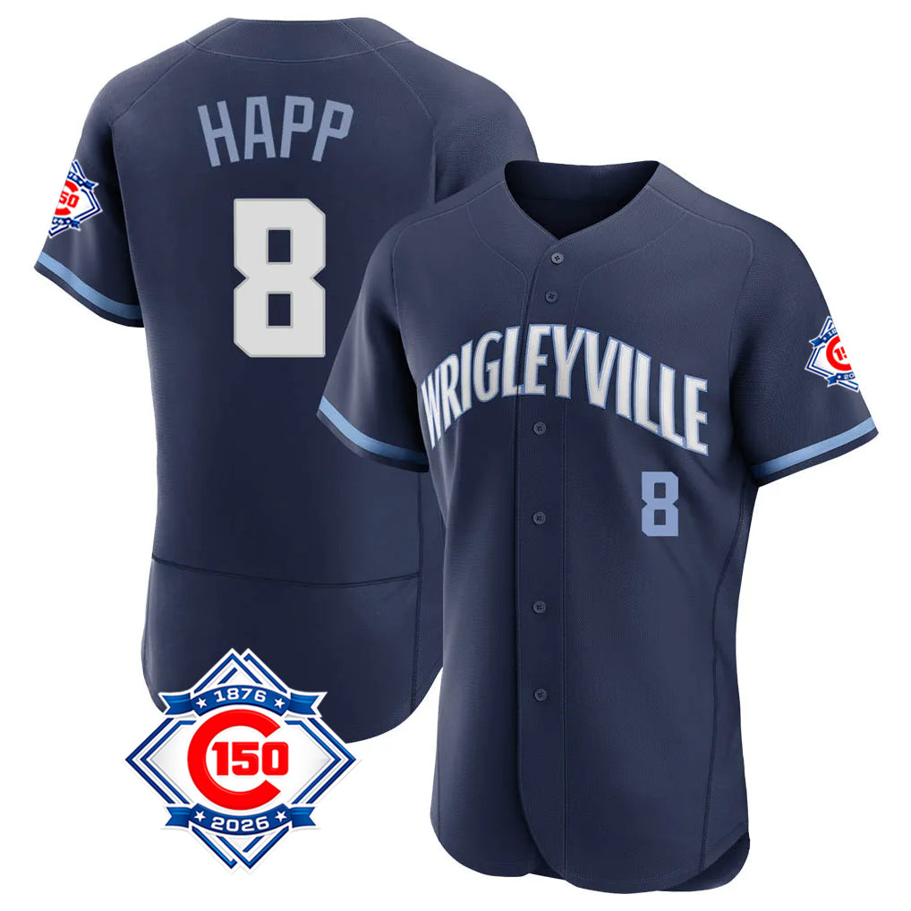 Johmsee C.Cubs #8 Ian Happ Player Navy City Connect 150th Anniversary Limited Elite Home Stitched Jerseys