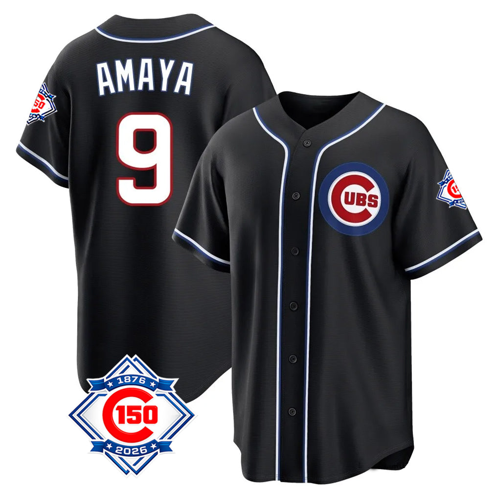 Johmsee C.Cubs #9 Miguel Amaya Player Black Fashion Out 150th Anniversary Game Stitched Jerseys