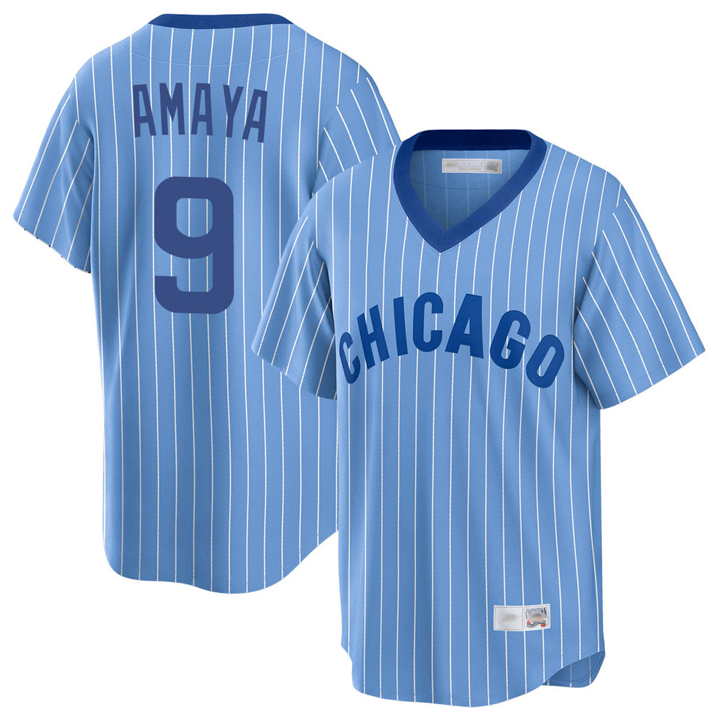 Johmsee C.Cubs #9 Miguel Amaya Player Blue T-shirt Cooperstown Collection Limited Stitched Jerseys