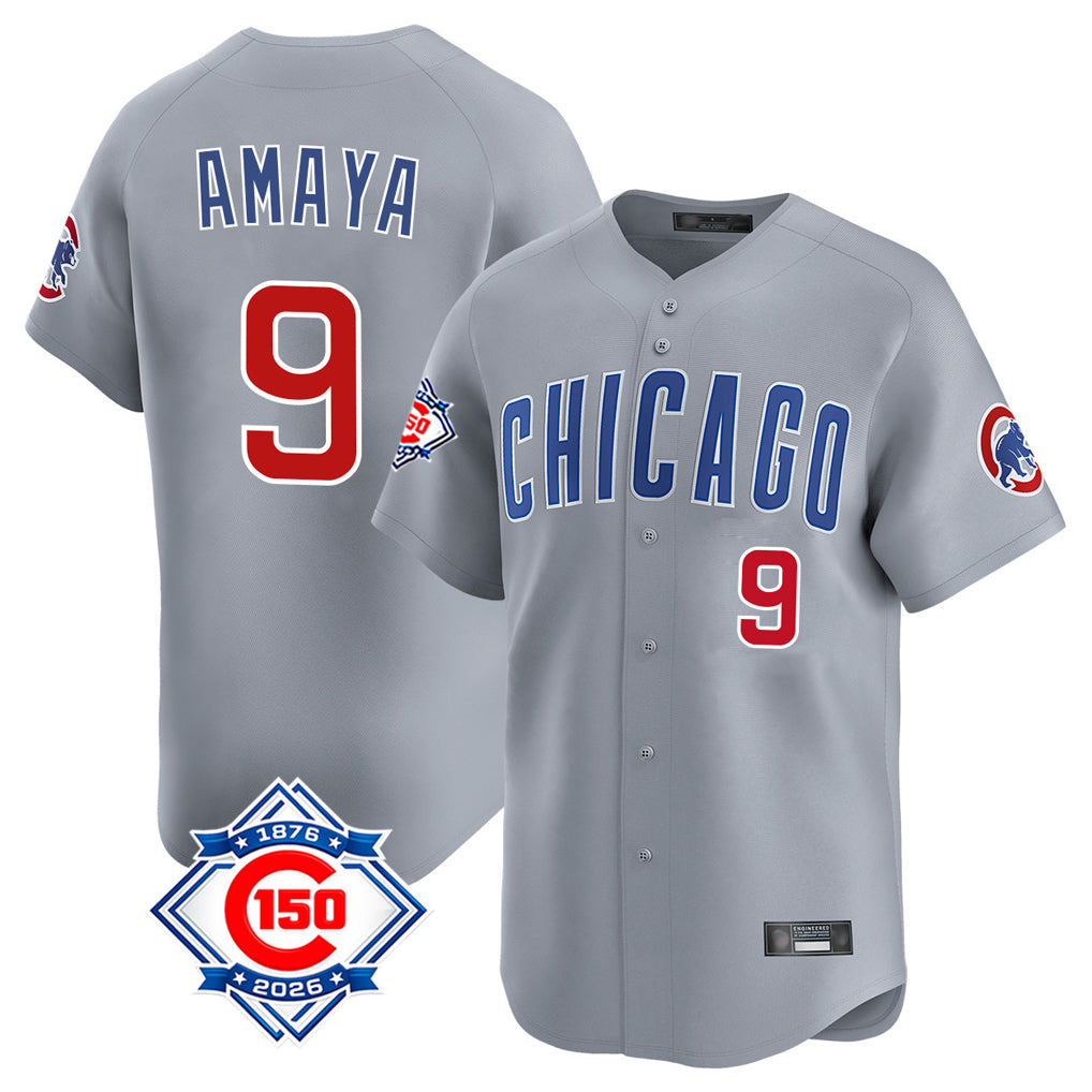 Johmsee C.Cubs #9 Miguel Amaya Player Gray Road 150th Anniversary Limited Home Stitched Jerseys