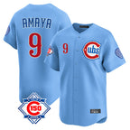 Johmsee C.Cubs #9 Miguel Amaya Player Light Blue 150th Anniversary Limited Home Stitched Jerseys