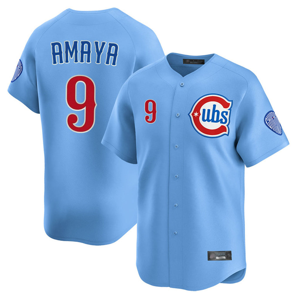 Johmsee C.Cubs #9 Miguel Amaya Player Light Blue Limited Home Stitched Jerseys