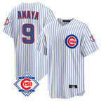 Johmsee C.Cubs #9 Miguel Amaya Player White 150th Anniversary Home Game Stitched Jerseys