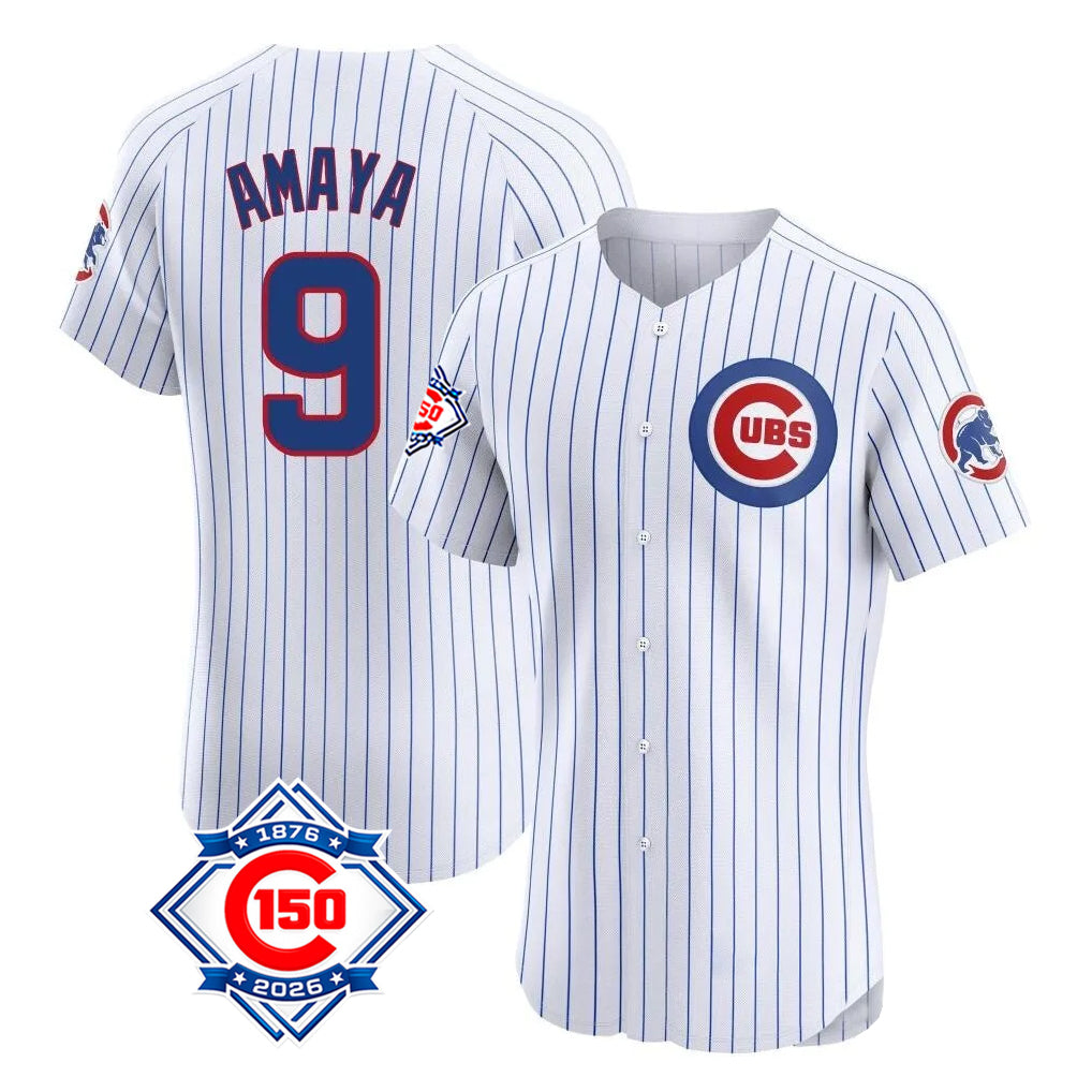 Johmsee C.Cubs #9 Miguel Amaya Player White 150th Anniversary Limited Elite Home Game Stitched Jerseys