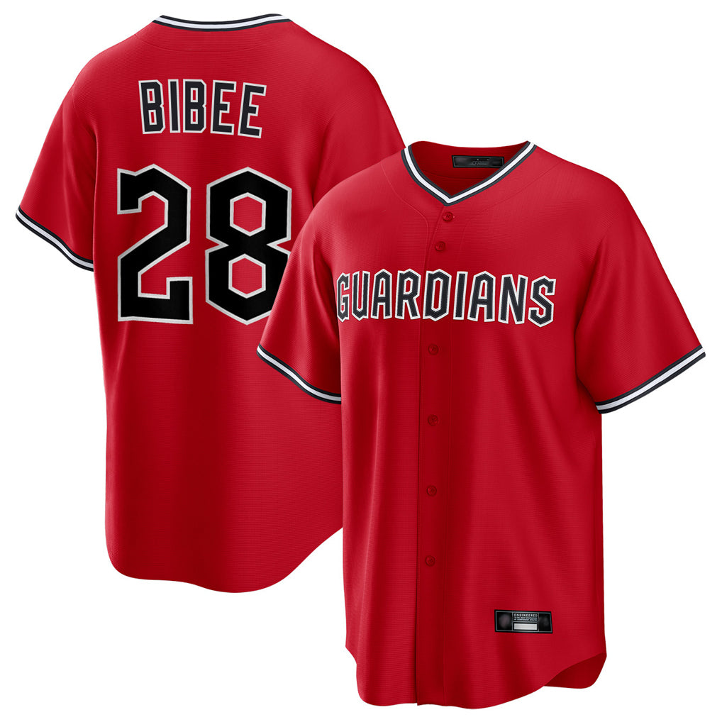 Johmsee C.Guardians #28 Tanner Bibee Player Red Home Game Stitched Jerseys