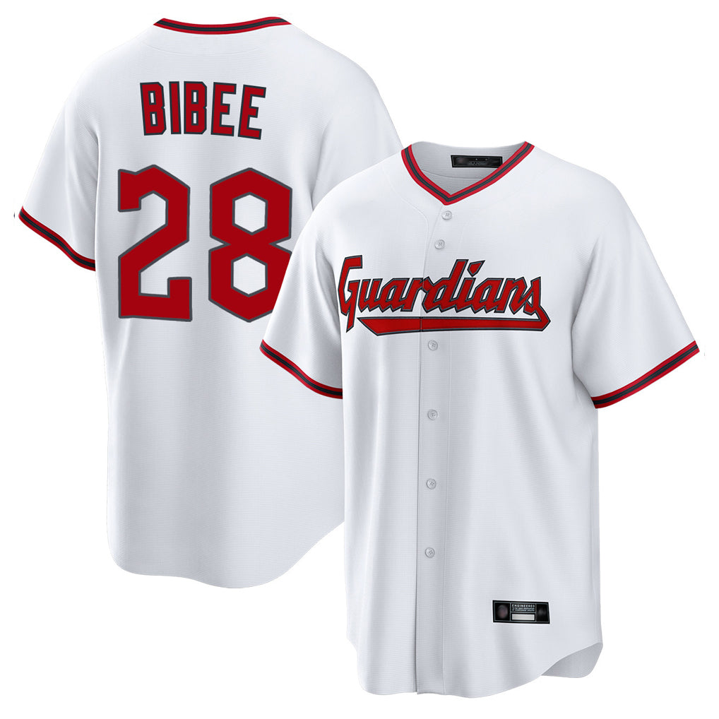 Johmsee C.Guardians #28 Tanner Bibee Player White Game Home Stitched Jerseys