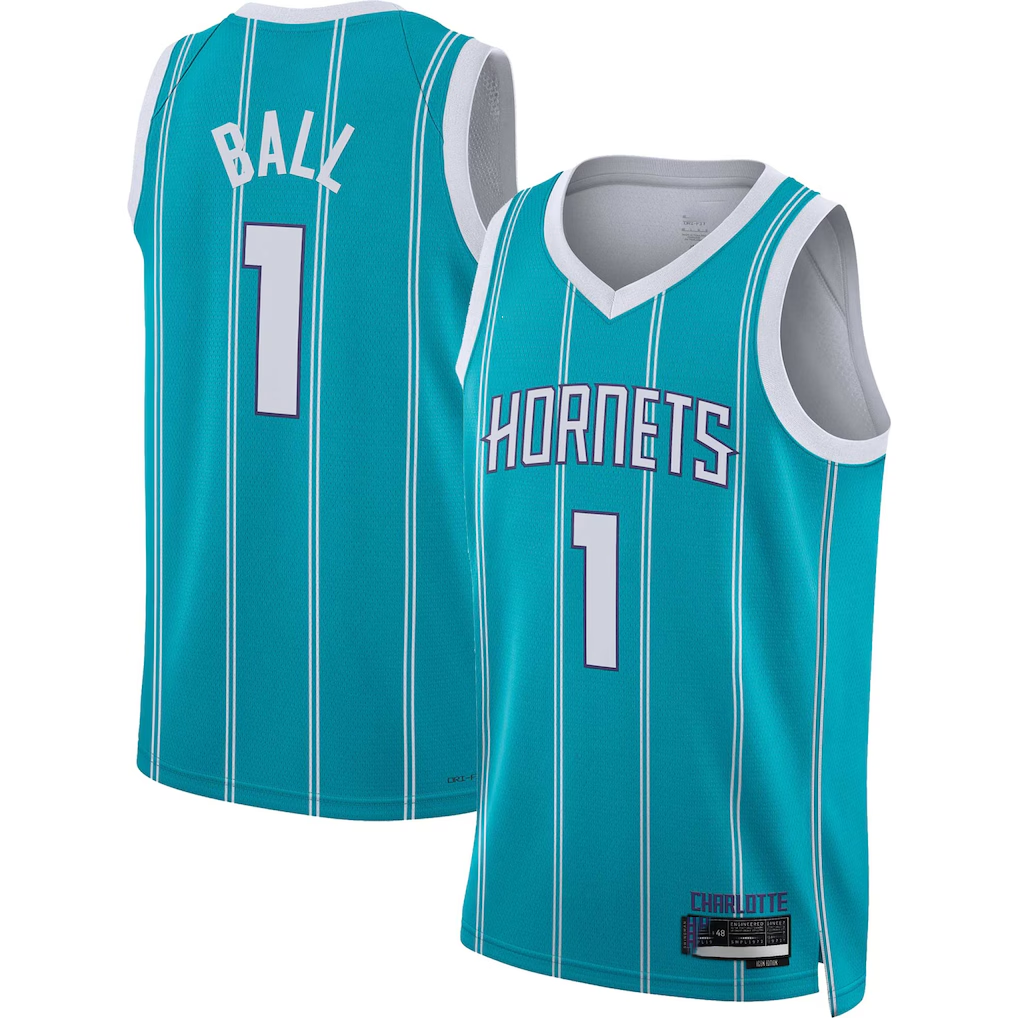 Johmsee C.Hornets #1 LaMelo Ball  Teal Swingman Jerseys - Icon Edition