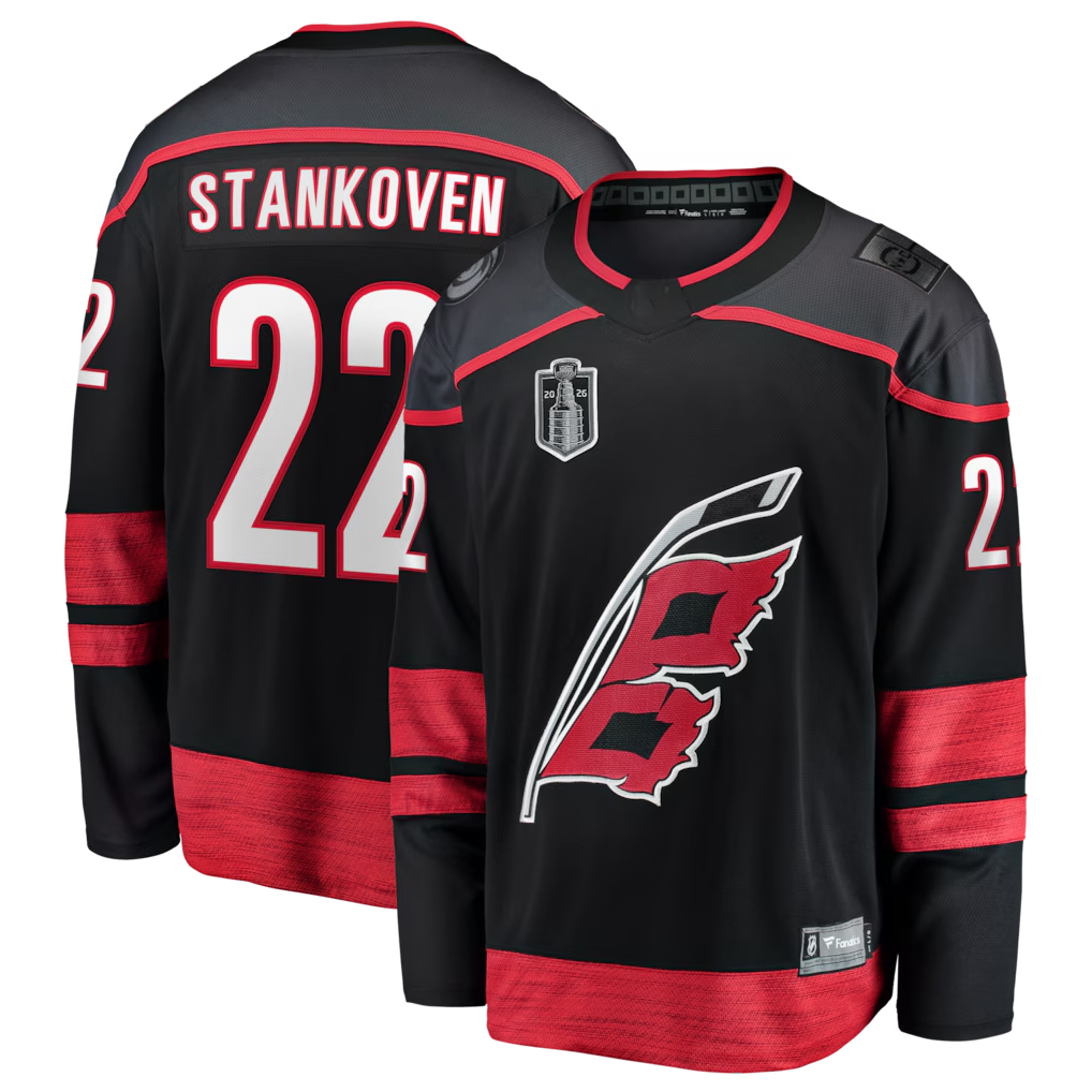 Johmsee C.Hurricanes #22 Logan Stankoven Black 2026 Stanley Cup Final Home Breakaway Stitched Jerseys