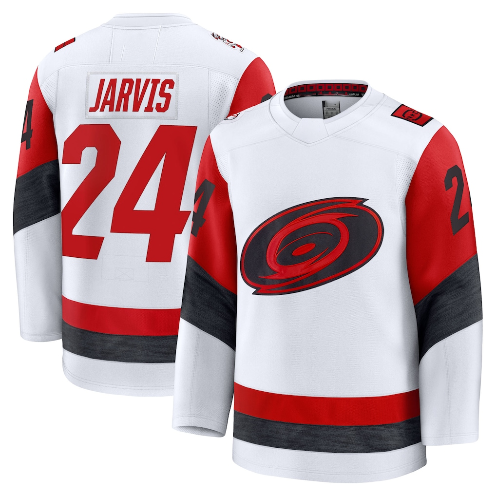 Johmsee C.Hurricanes #24 Seth Jarvis White Away Premium Stitched Jerseys