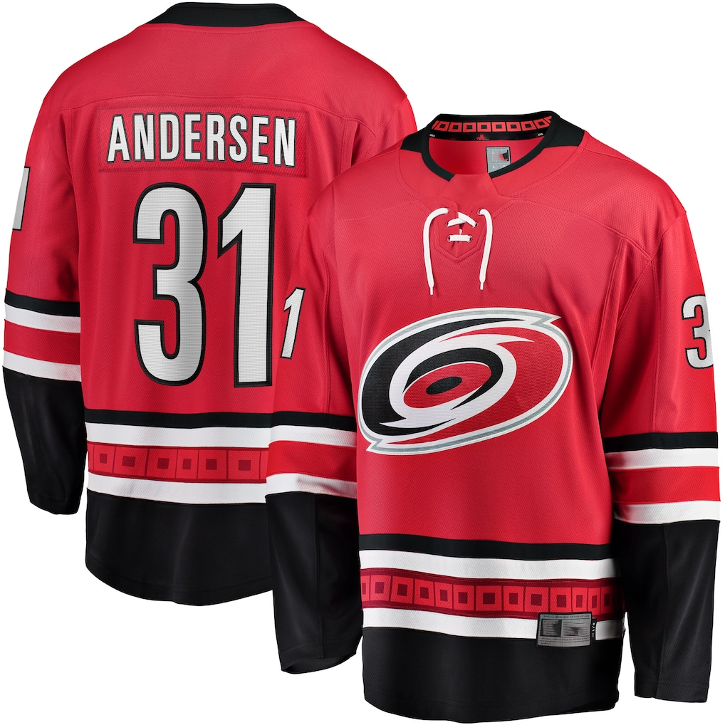 Johmsee C.Hurricanes #31 Frederik Andersen Red Alternate Breakaway Player Stitched Jerseys