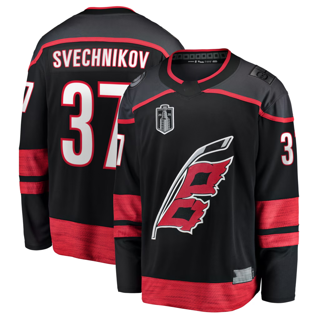 Johmsee C.Hurricanes #37 Andrei Svechnikov Black 2026 Stanley Cup Final Home Breakaway Stitched Jerseys