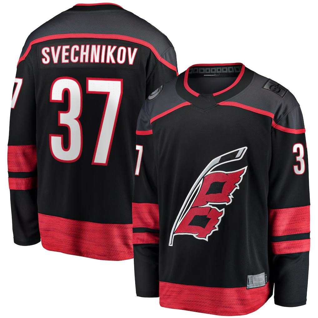 Johmsee C.Hurricanes #37 Andrei Svechnikov Black Home Breakaway Stitched Jerseys
