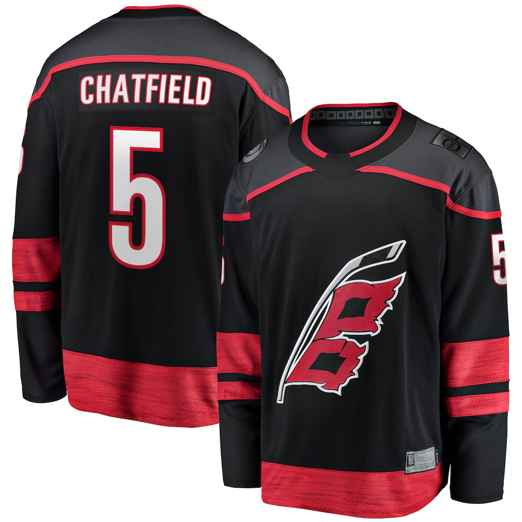 Johmsee C.Hurricanes #5 Jalen Chatfield Black Home Premier Breakaway Player Stitched Jerseys