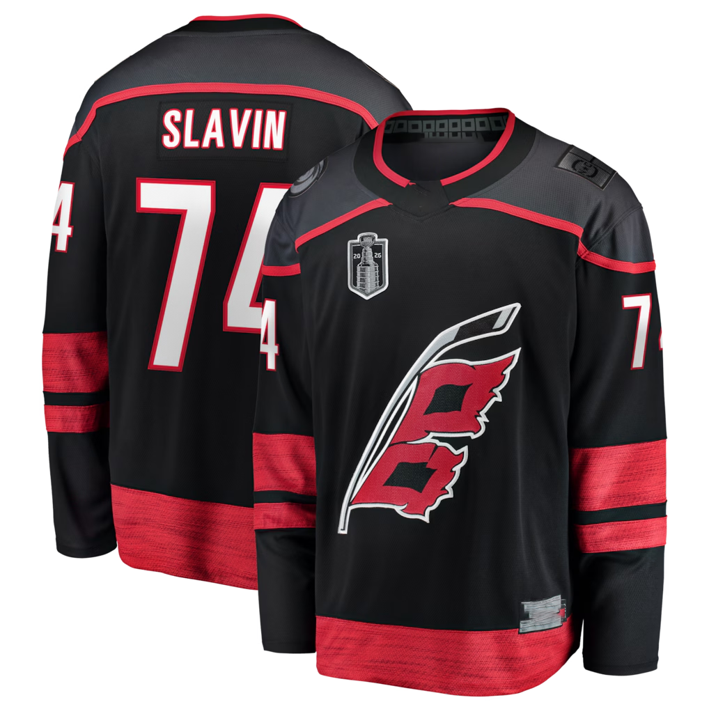 Johmsee C.Hurricanes #74 Jaccob Slavin Black 2026 Stanley Cup Final Home Breakaway Stitched Jerseys