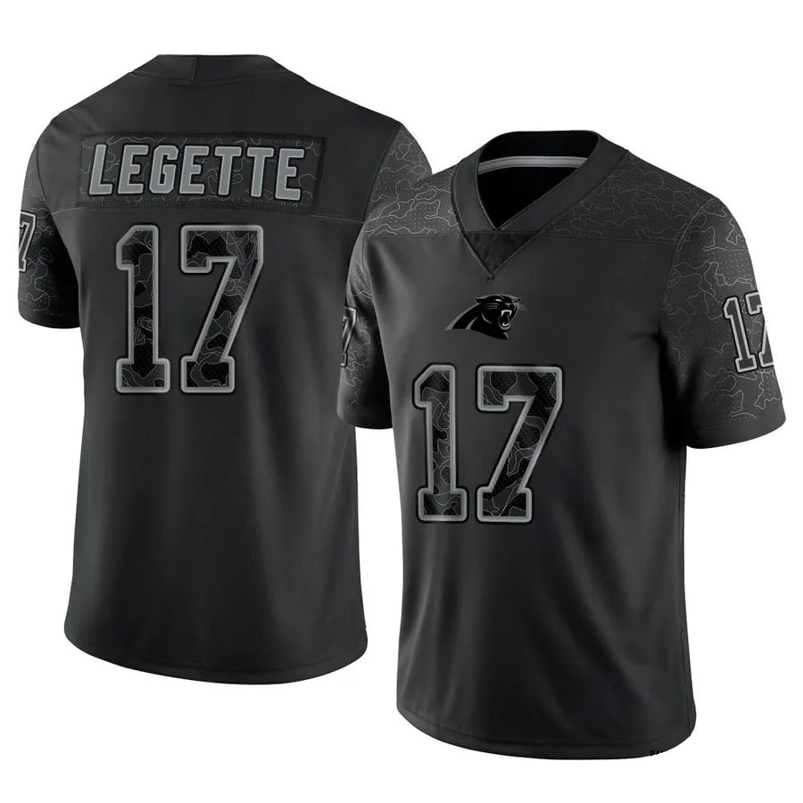 Johmsee C.Panthers #17 Xavier Legette Player Black REFLECTIVE Limited Stitched Jerseys