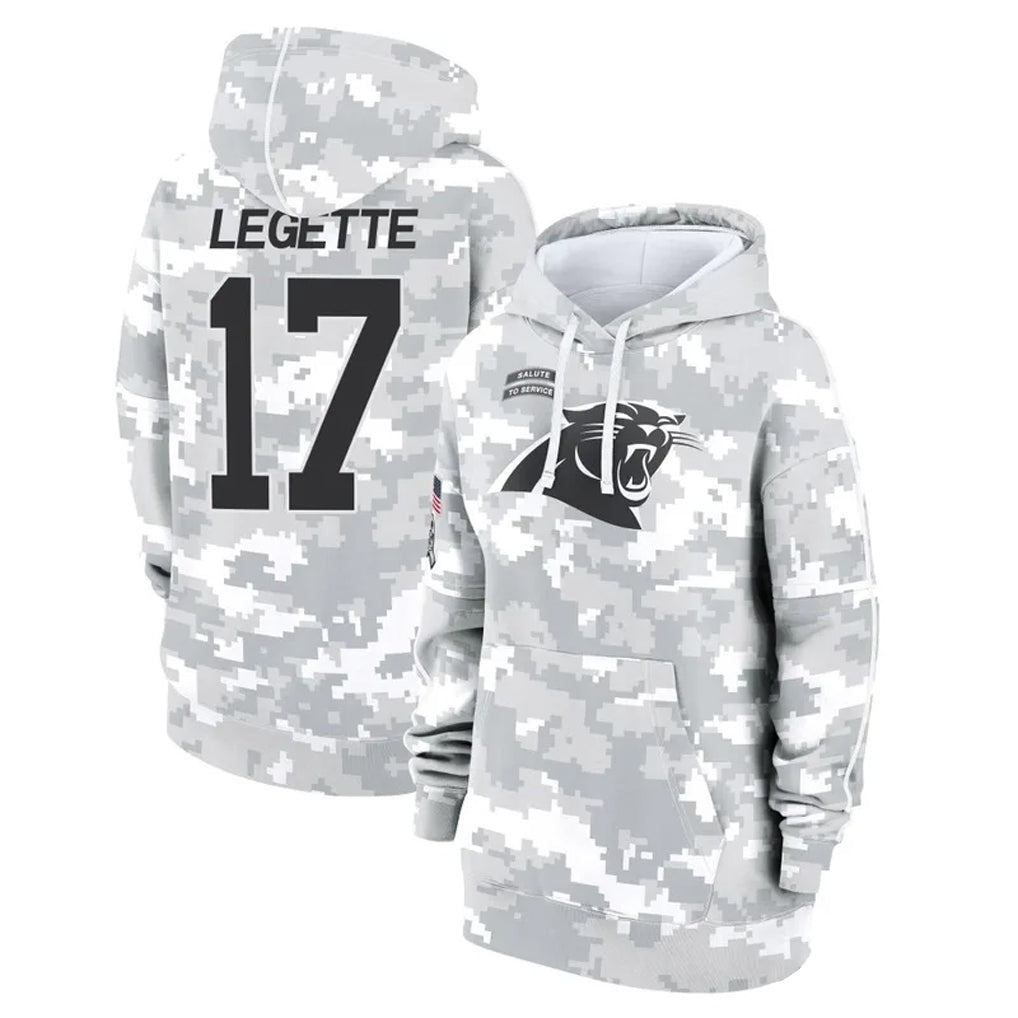 Johmsee C.Panthers #17 Xavier Legette Player Arctic Camo Salute to Service Hoodies Stitched Jerseys