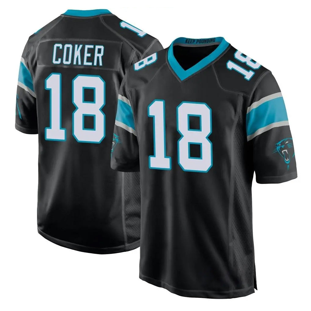 Johmsee C.Panthers #18 Jalen Coker Player Black Game Stitched Jerseys