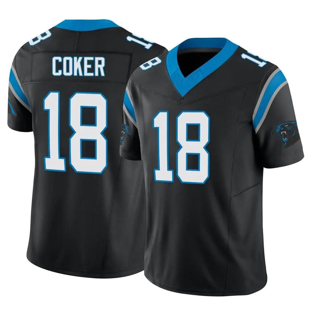 Johmsee C.Panthers #18 Jalen Coker Player Black Vapor F.U.S.E. Limited Home Game Stitched Jerseys