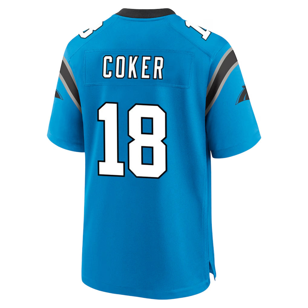 Johmsee C.Panthers #18 Jalen Coker Player Blue Home Game Stitched Jerseys