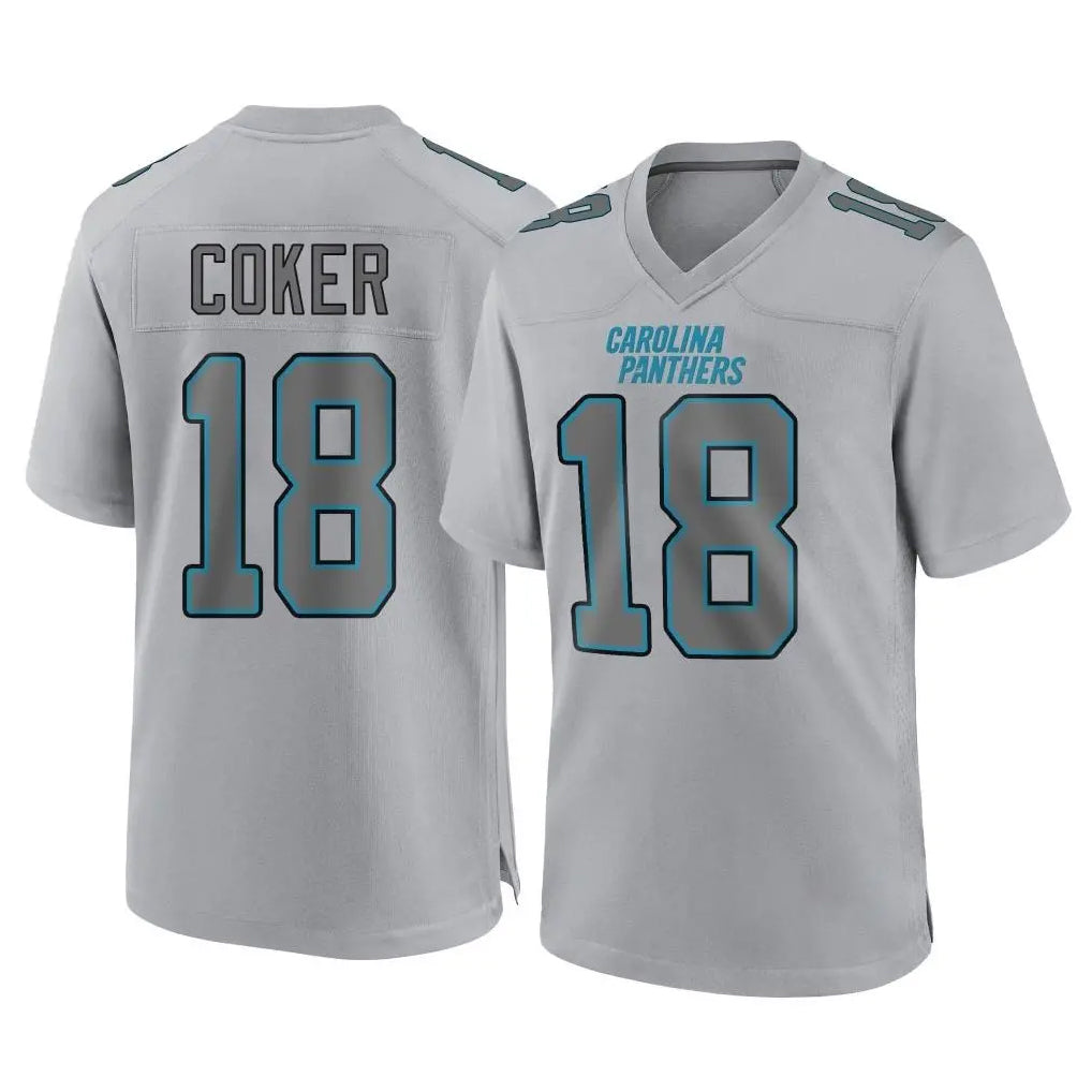Johmsee C.Panthers #18 Jalen Coker Player Gray Atmosphere Fashion Game Stitched Jerseys
